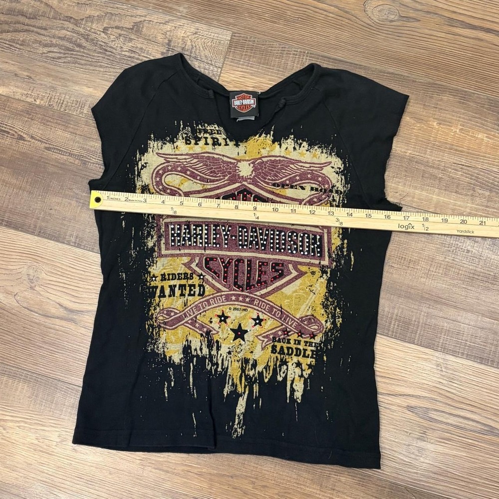 Harley Davidson black baby tee with yellow and maroon graphic - Picture 6 of 7